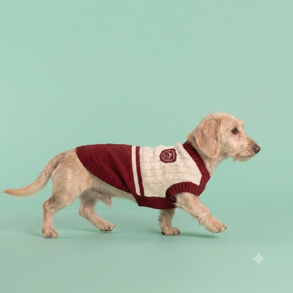 Warm knit dog sweater in red - product view