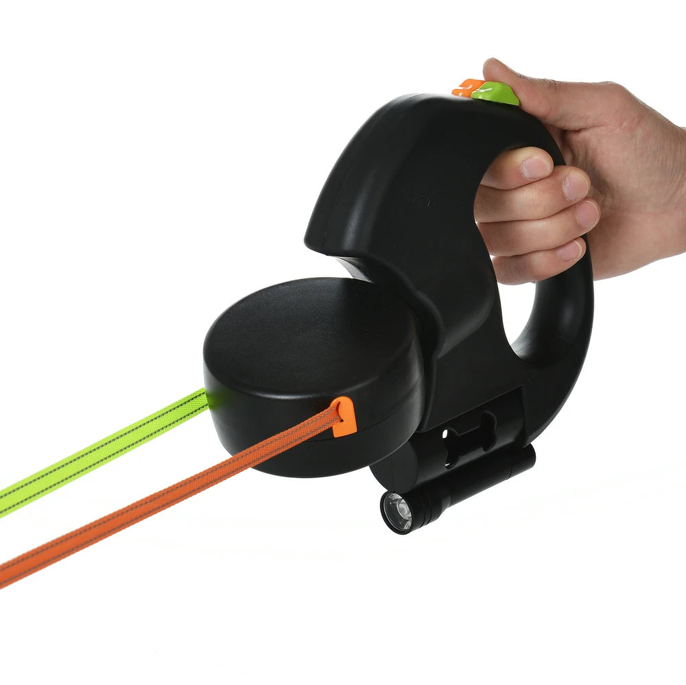 Reflective Retractable Double Dog Leash | Pawly