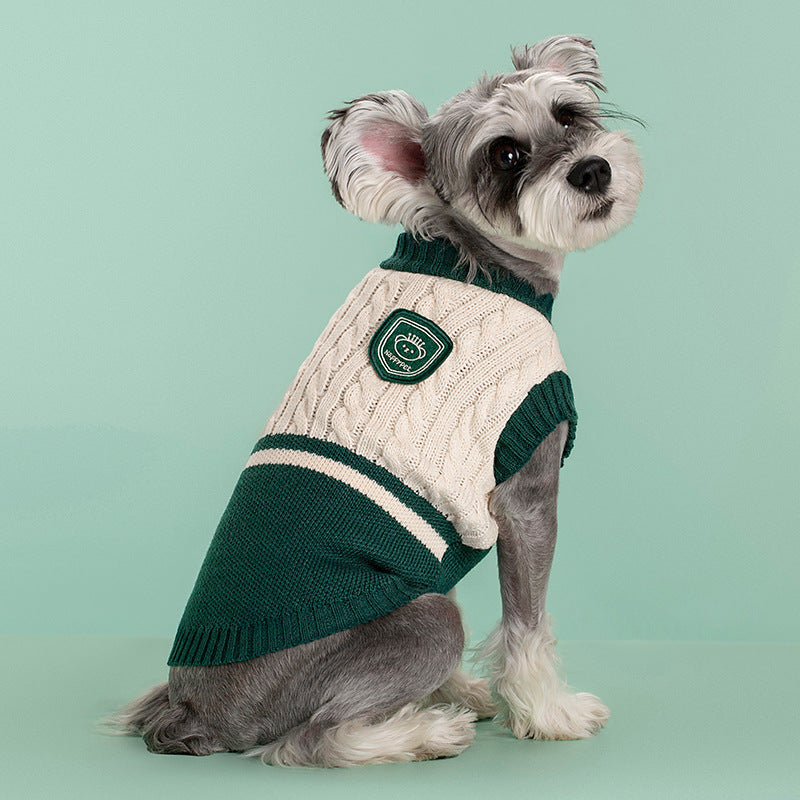 Warm knit dog sweater in green - product view