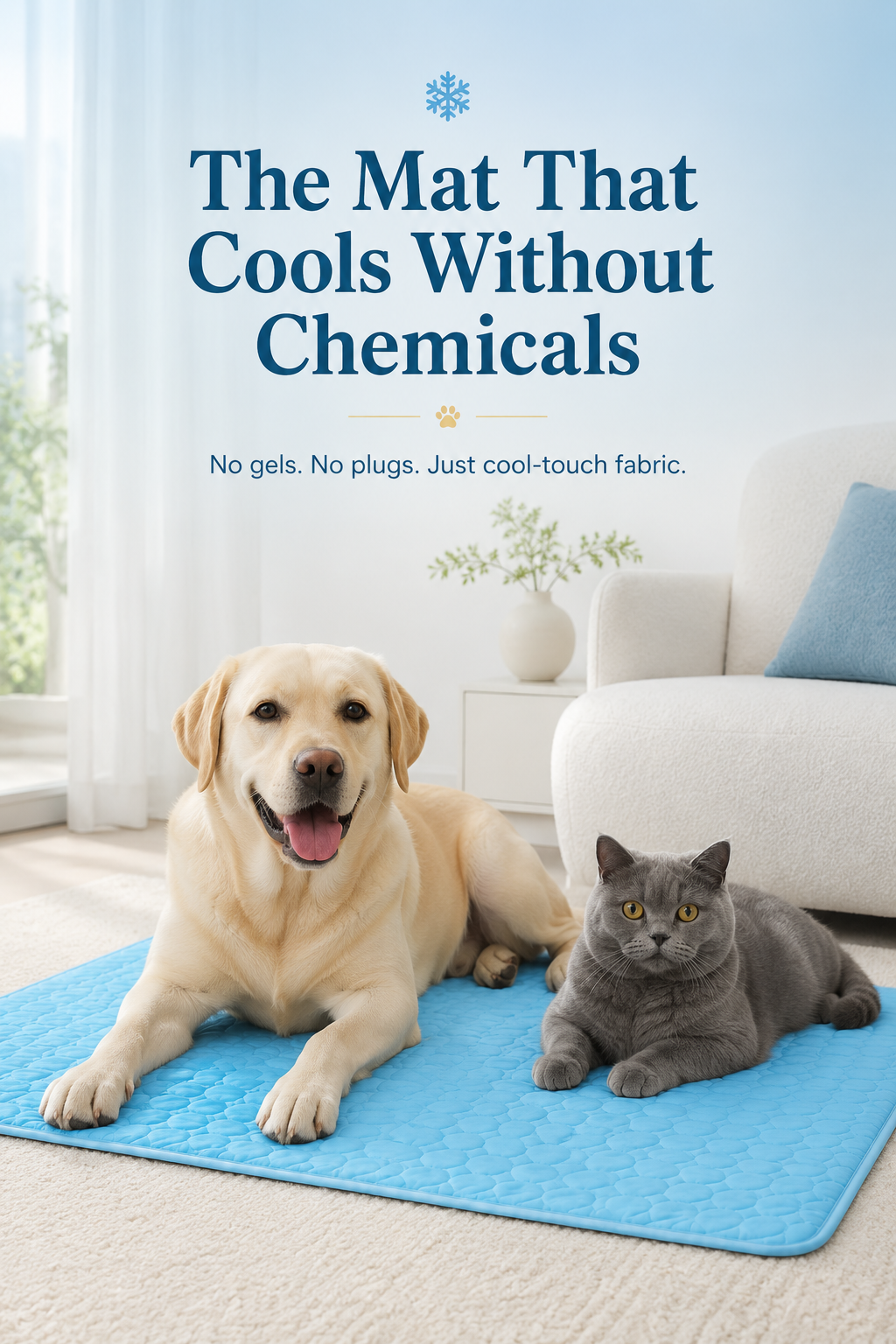 Dog and cat relaxing on the mats that cools without chemicals