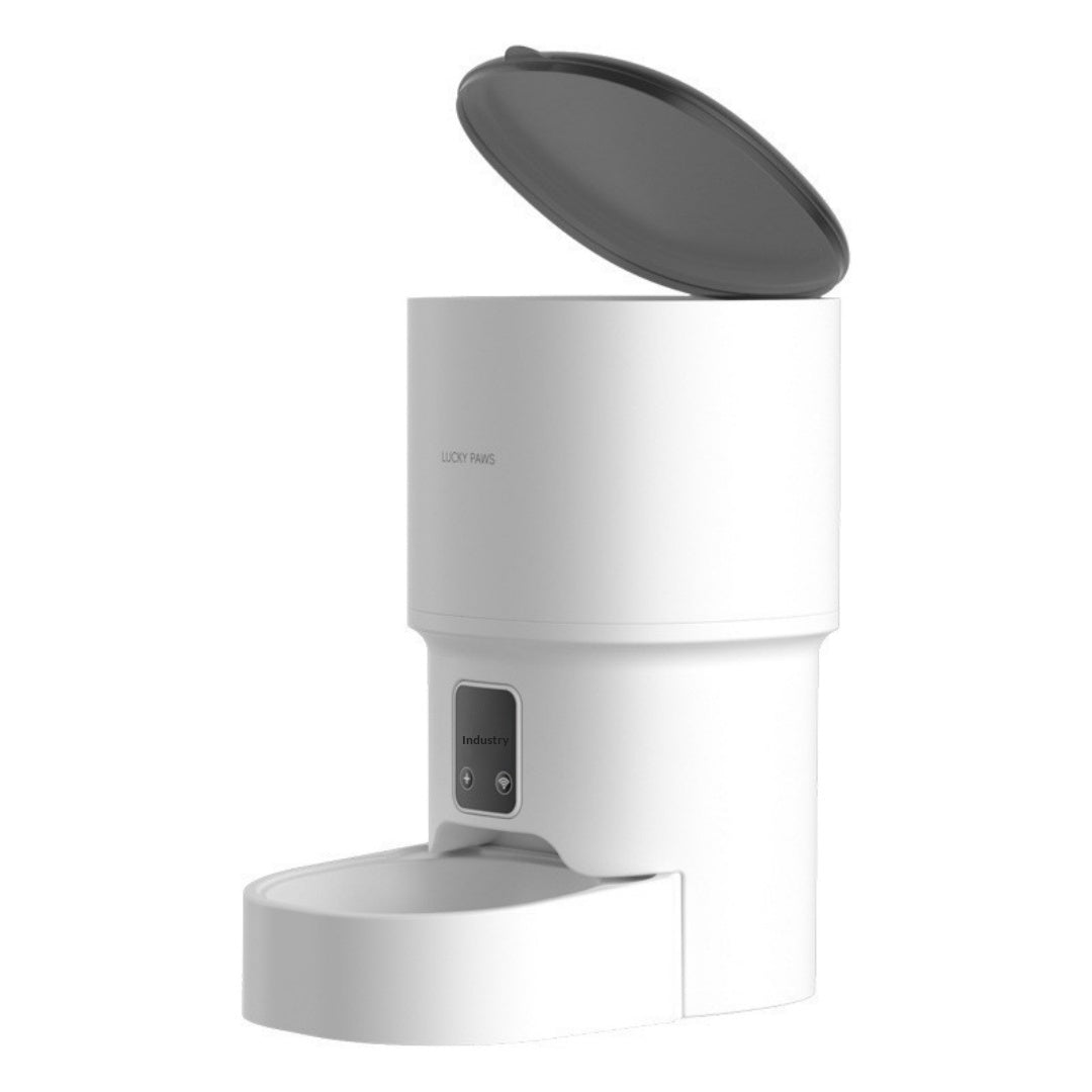 WiFi Smart Pet Feeder push button style – open lid view showing food storage compartment