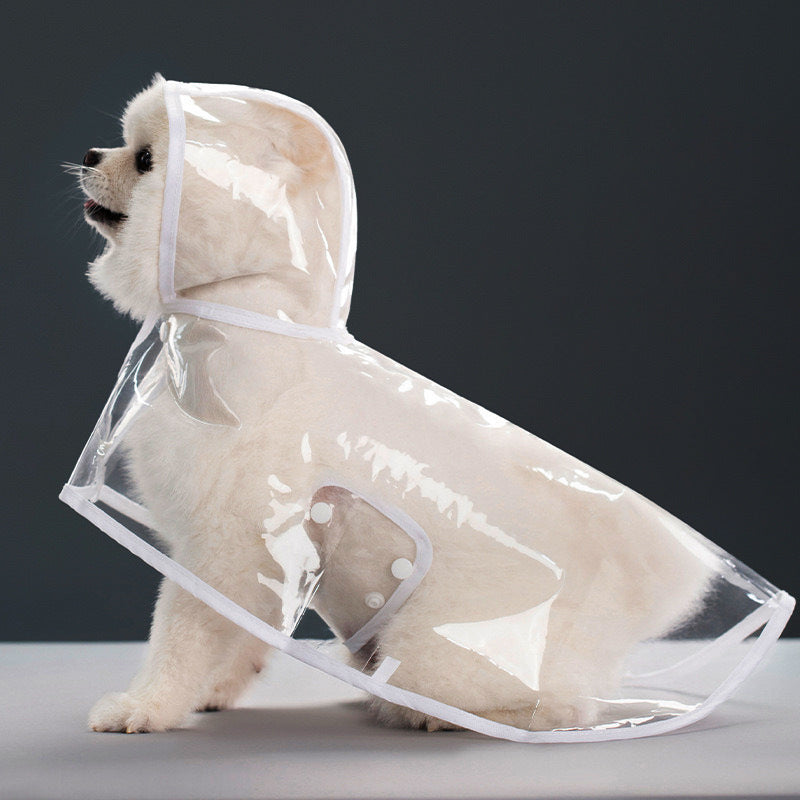 Transparent waterproof dog raincoat white edging - side view