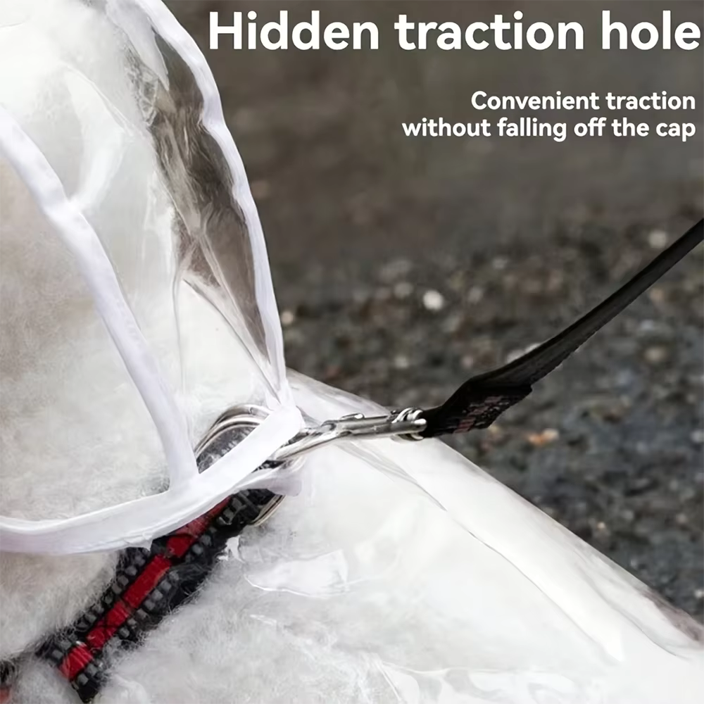 Transparent waterproof dog raincoat white edging - hidden traction hole