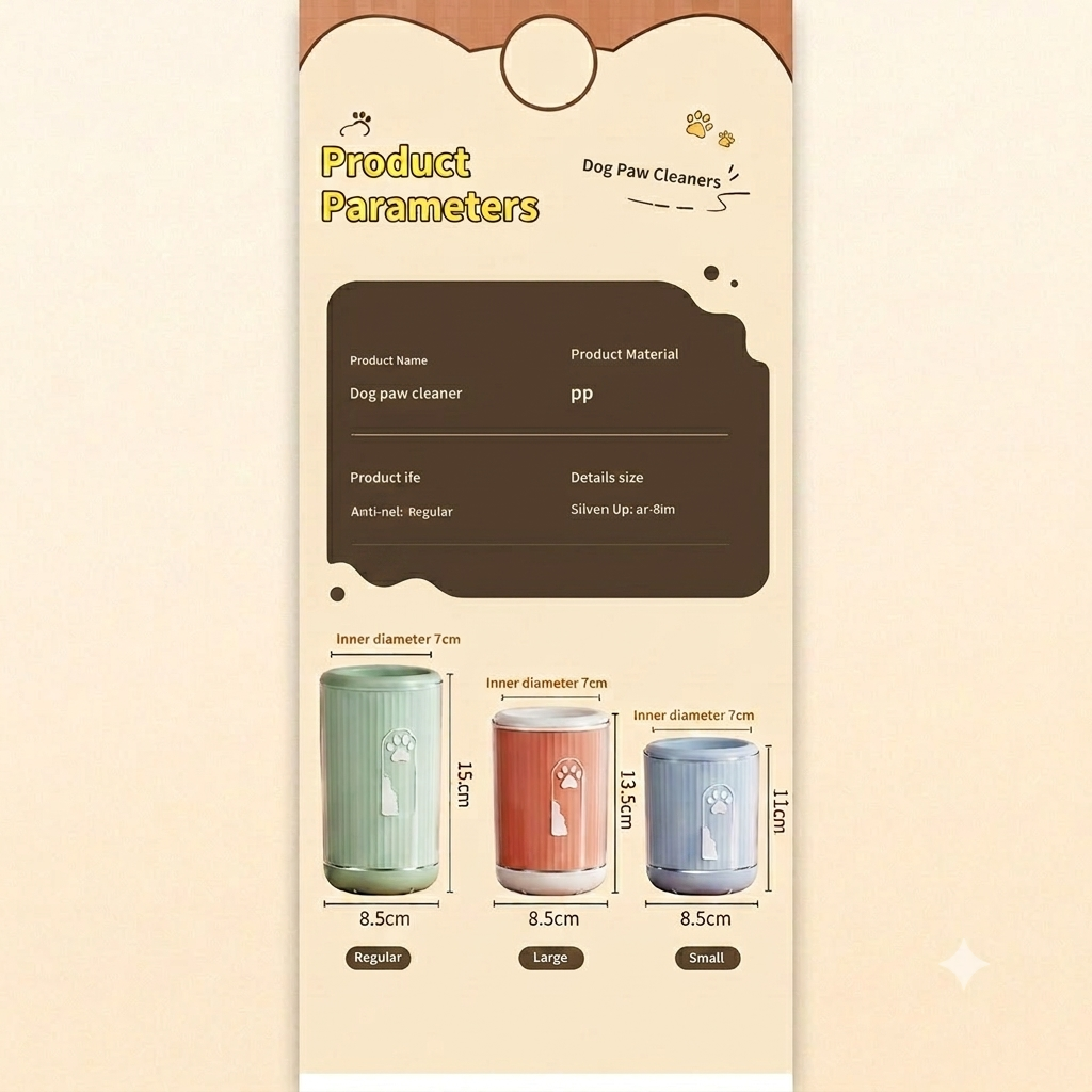 Dog paw cleaning cup parameters