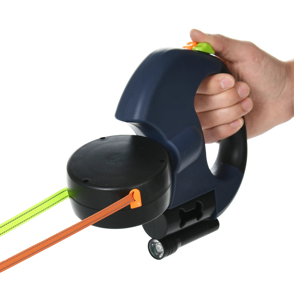 Reflective Retractable Double Dog Leash | Pawly