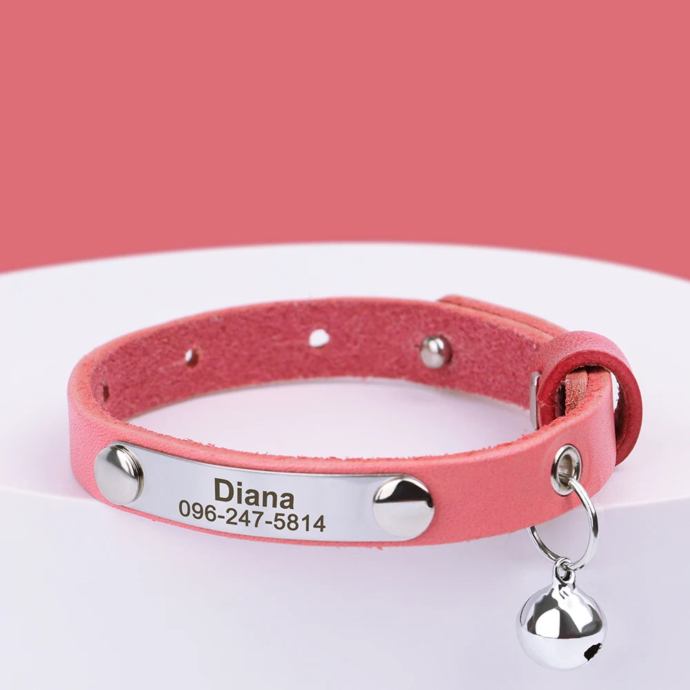 Personalized Leather Cat Collar with Custom Name Tag | Pawly