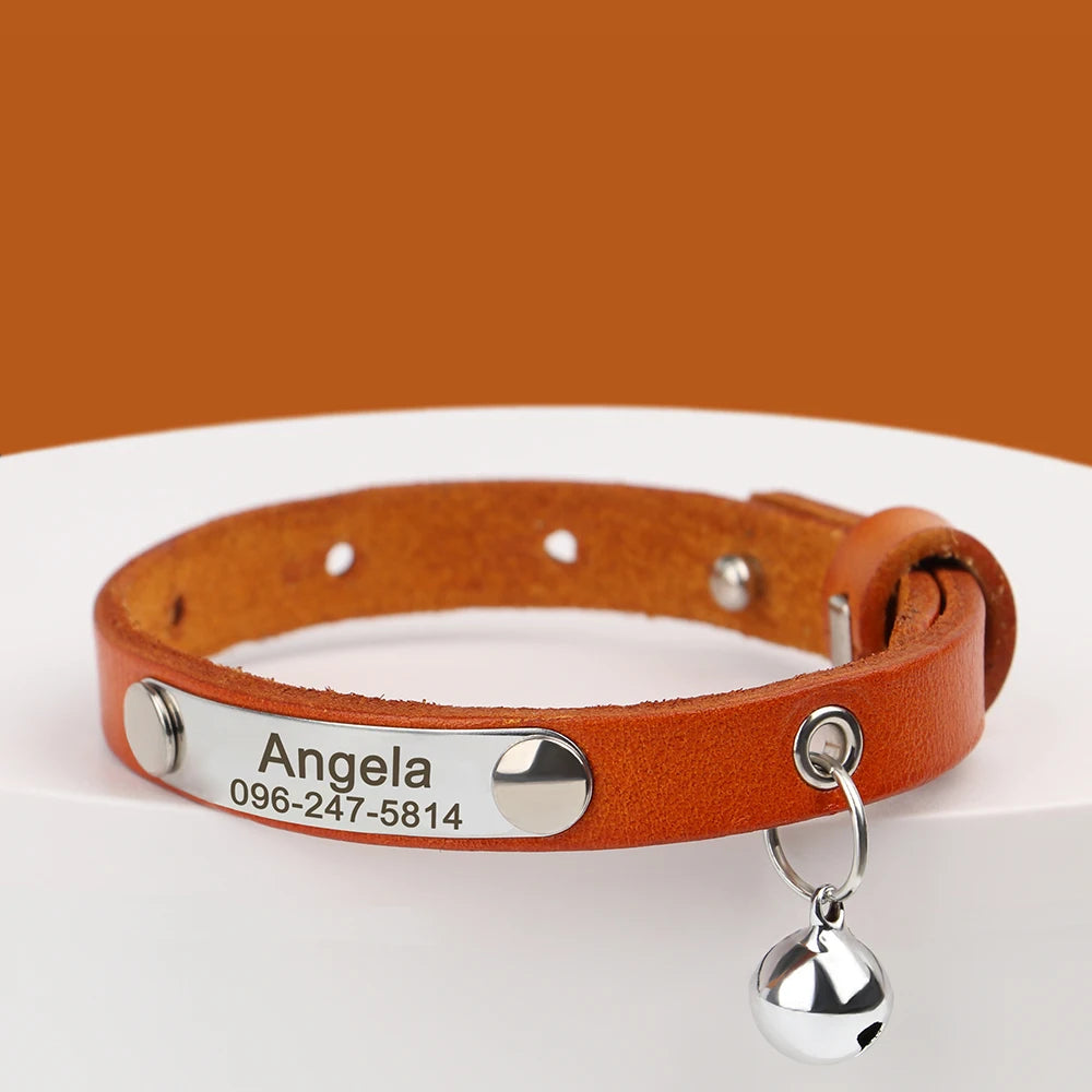 Personalized Leather Cat Collar with Custom Name Tag | Pawly