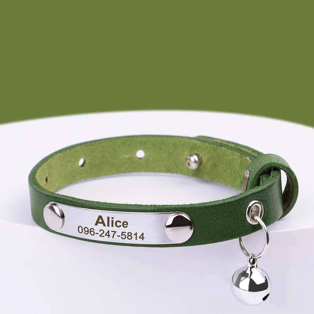 Personalized Leather Cat Collar with Custom Name Tag | Pawly