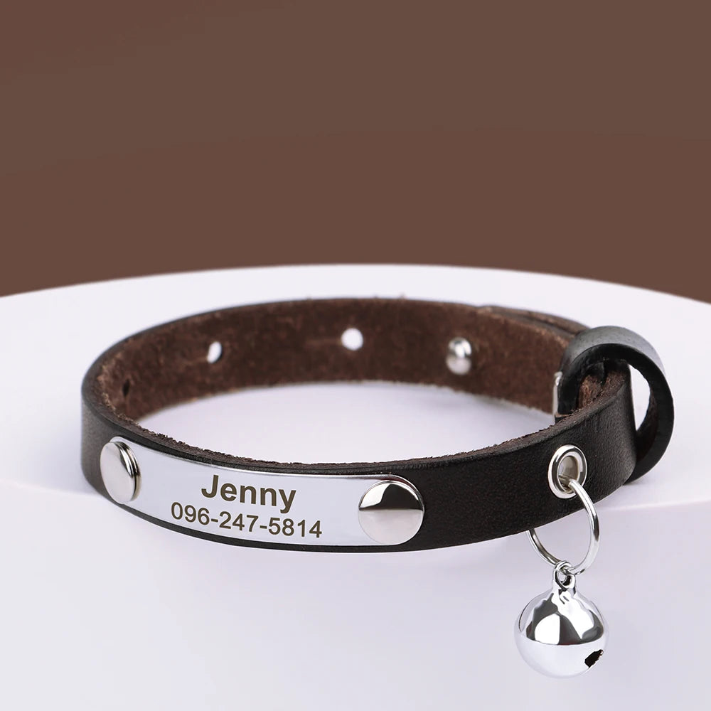 Personalized Leather Cat Collar with Custom Name Tag | Pawly