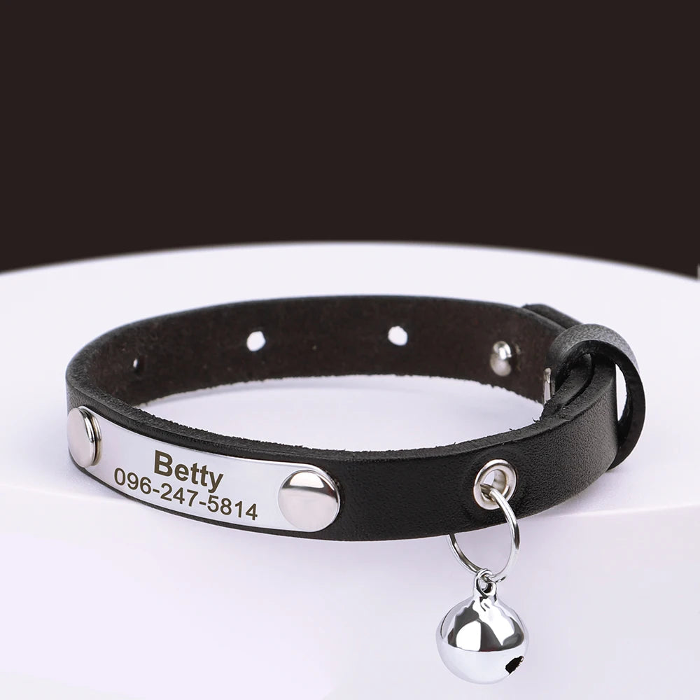 Personalized Leather Cat Collar with Custom Name Tag | Pawly