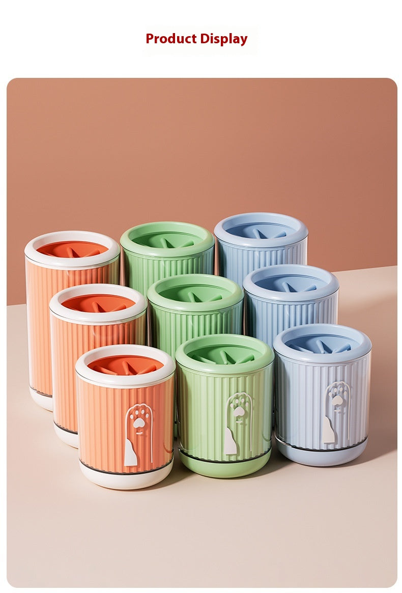 Dog paw cleaning cups in blue, orange and green - all colors