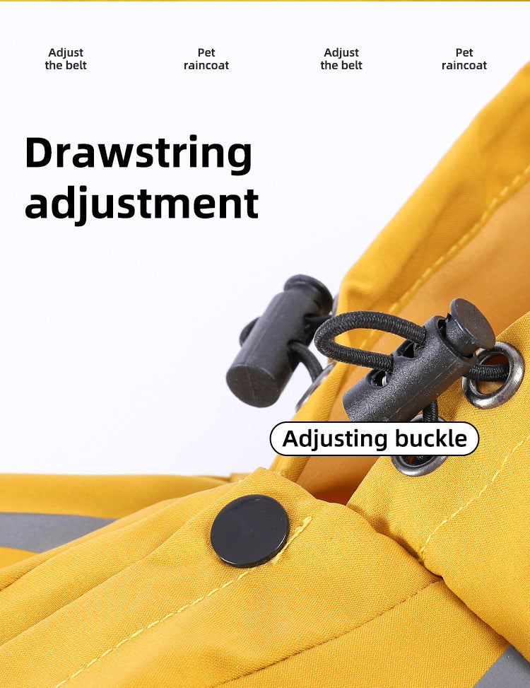 Cape-style dog raincoat yellow - drawstring adjustment detail