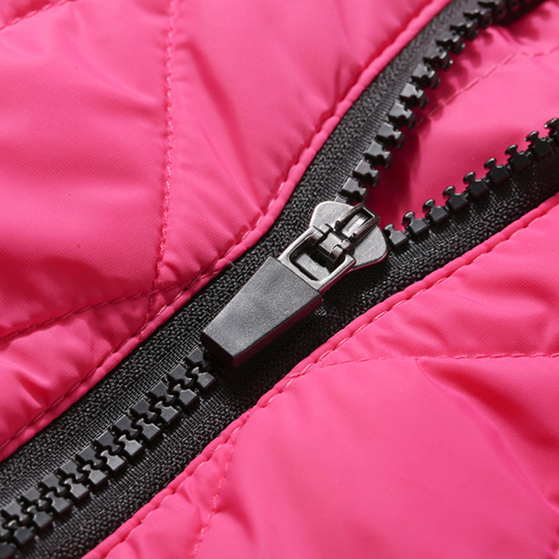 Fleece-lined dog jacket pink and grey - zipper detail