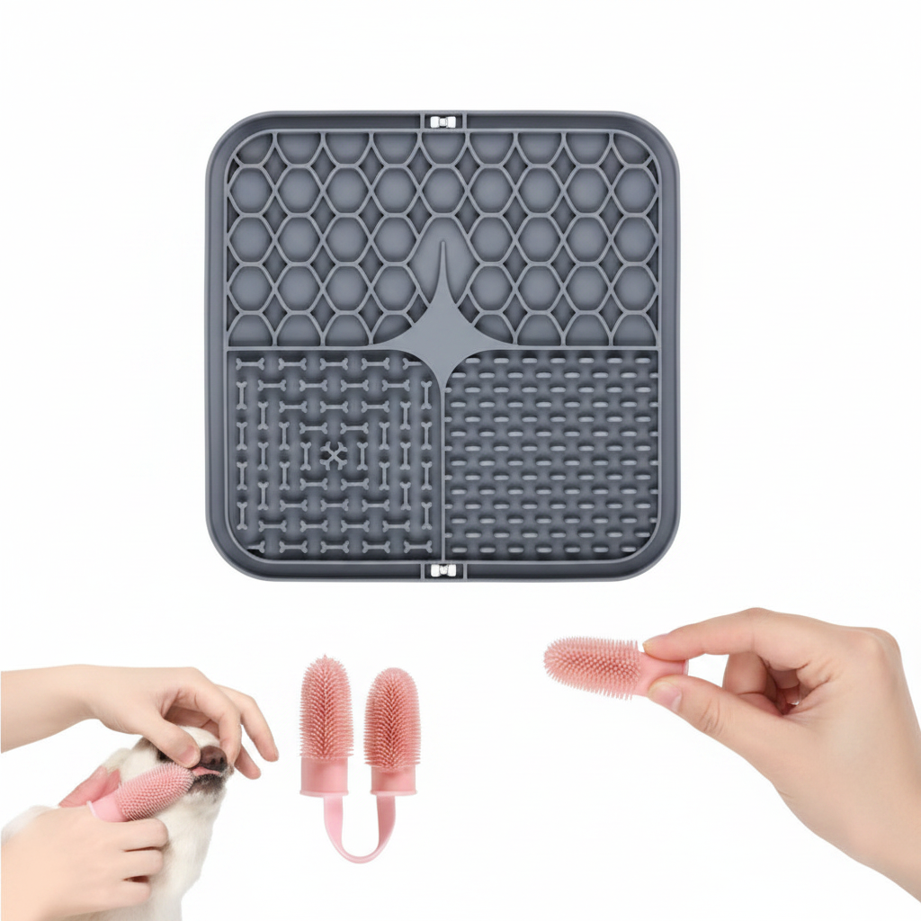 Silicone Lick Mat for Dogs - Dark Grey + finger toothbrush | Pawly