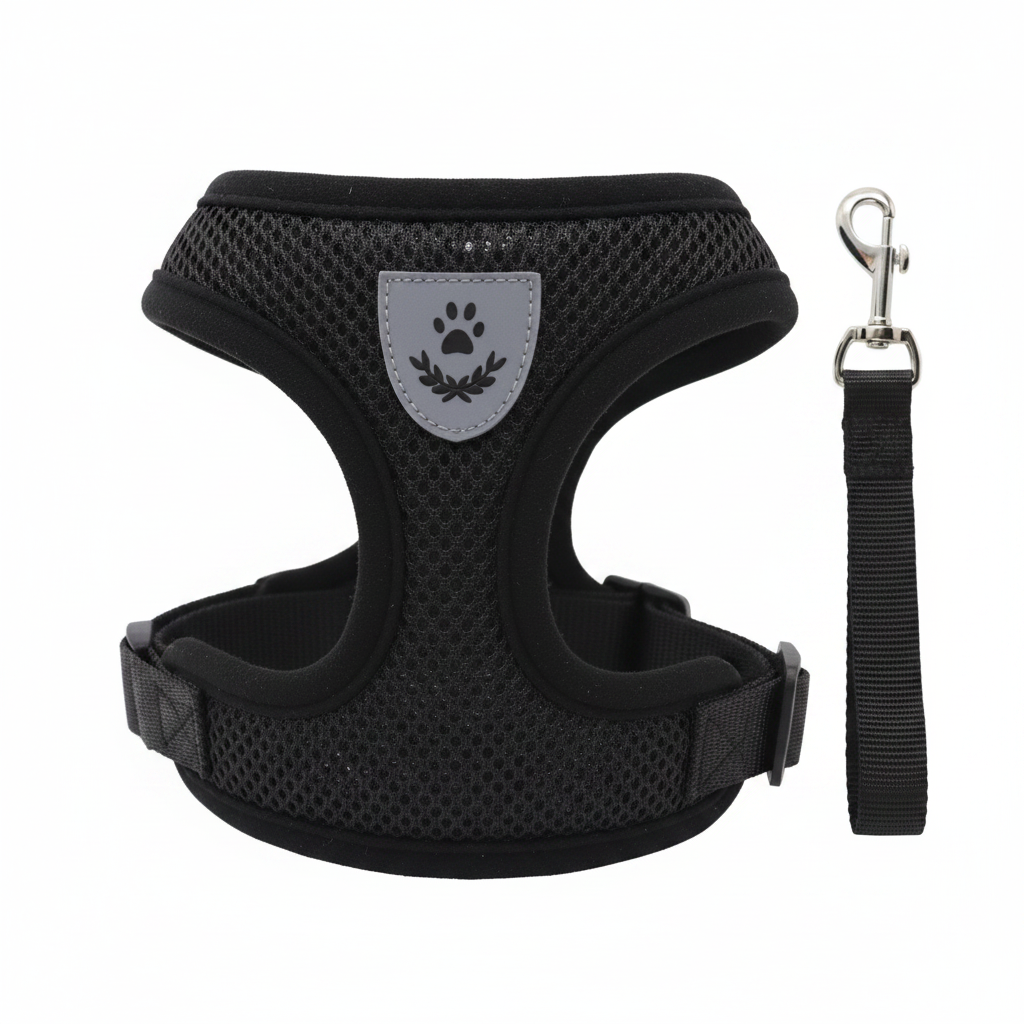 Mesh Vest Harness & Leash for Cats and Small Dogs - Black | Pawly