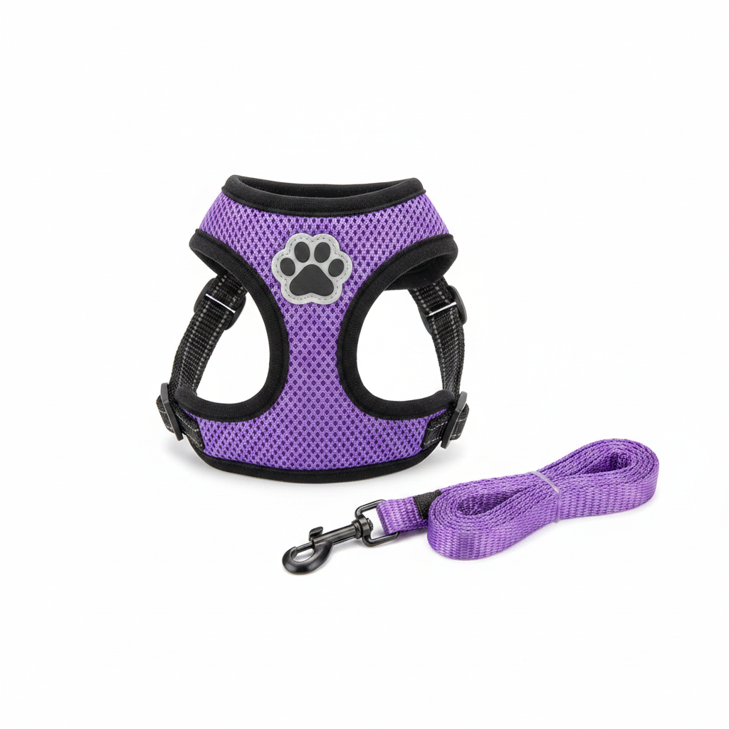 Mesh Vest Harness & Leash for Cats and Small Dogs - Purple | Pawly