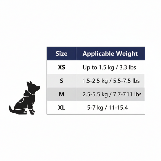Size chart casual dog hoodie jacket - XS to XL weight guide